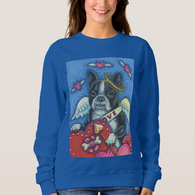 Boston Terrier, DOG VALENTINE SWEATSHIRT Royal (Front)