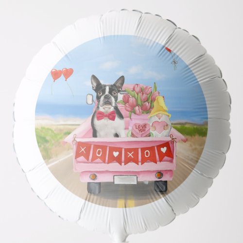 Boston Terrier Dog Valentines Day Truck Hearts Balloon