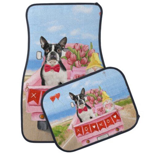 Boston Terrier Dog Valentines Day Truck Hearts Car Floor Mat