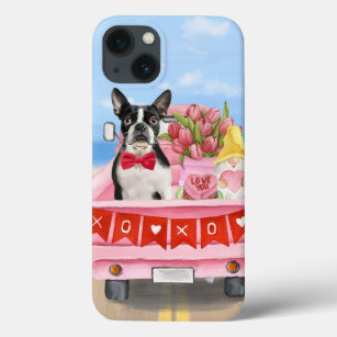 Boston Terrier Dog Valentine's Day Truck Hearts iPhone 13 Case