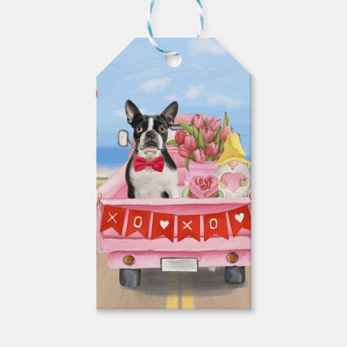 Boston Terrier Dog Valentines Day Truck Hearts Gift Tags