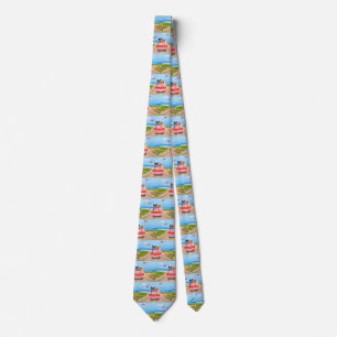 Boston Terrier Dog Valentine's Day Truck Hearts Neck Tie