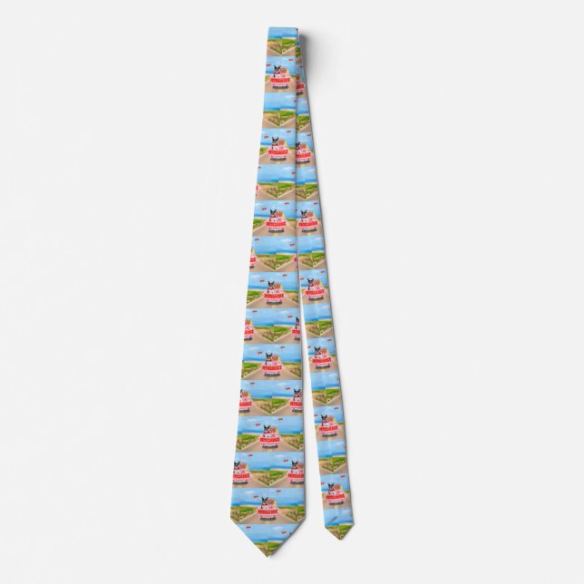 Boston Terrier Dog Valentine's Day Truck Hearts Neck Tie (Front)