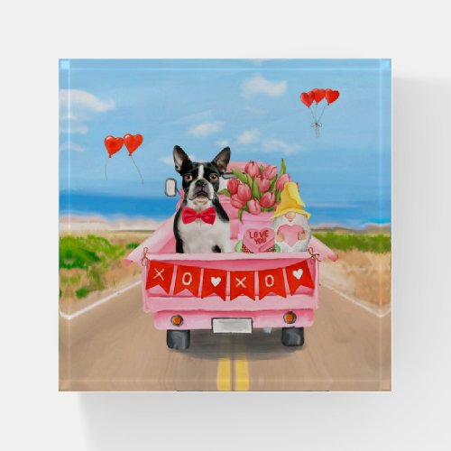 Boston Terrier Dog Valentines Day Truck Hearts Paperweight