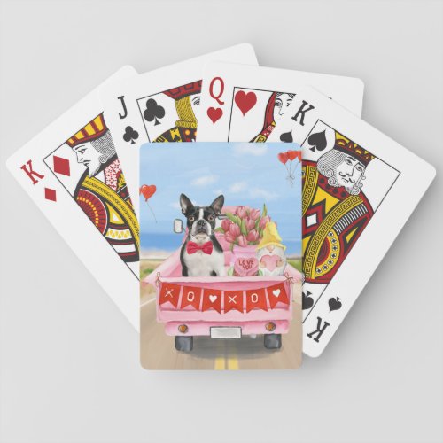 Boston Terrier Dog Valentines Day Truck Hearts Poker Cards