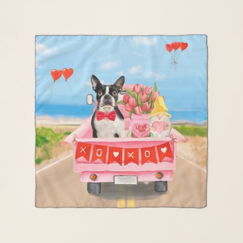 Boston Terrier Dog Valentines Day Truck Hearts Scarf