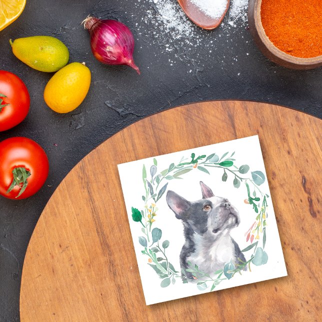 Boston Terrier Dog Watercolor Wreath Ceramic Tile (Creator Uploaded)
