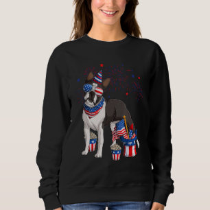 Boston Terrier Dog Wearing 4th of July Sunglasses Sweatshirt