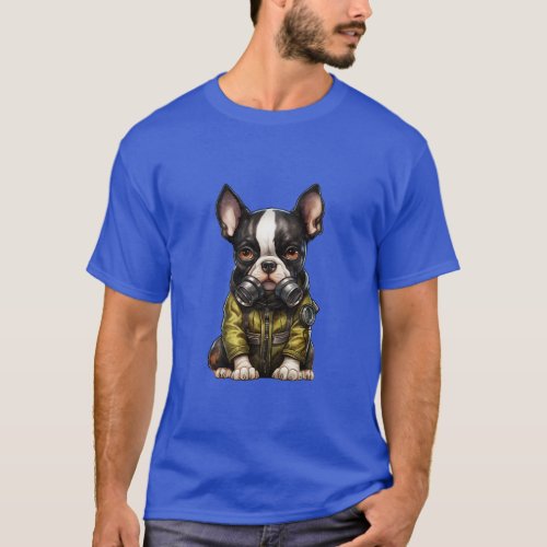 Boston Terrier Dog Wearing Gas Mask  T_Shirt