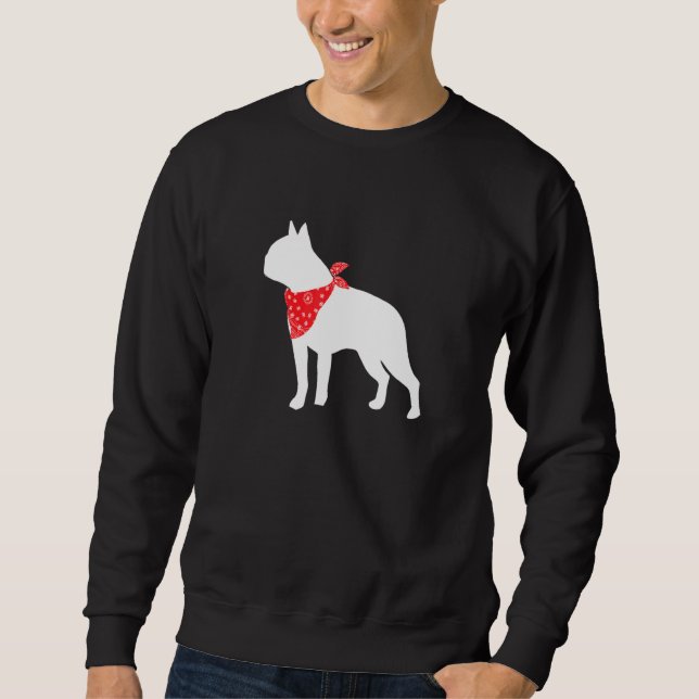 Boston Terrier Dog Wearing Red Bandana Sweatshirt (Front)