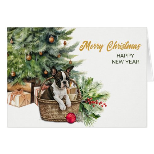 Boston Terrier Dog Wicker Basket Christmas Tree