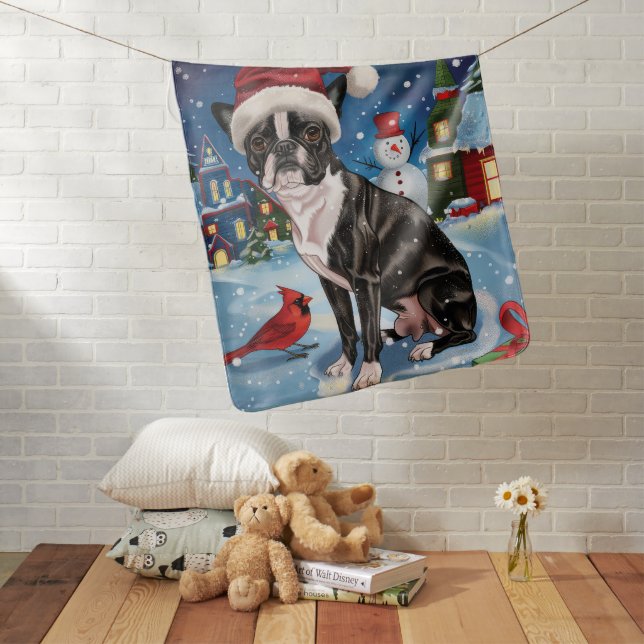Boston Terrier Dog Winter Wonderland Christmas Joy Baby Blanket (In Situ)