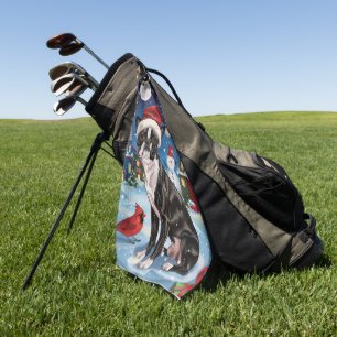 Boston Terrier Dog Winter Wonderland Christmas Joy Golf Towel