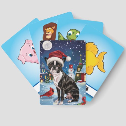 Boston Terrier Dog Winter Wonderland Christmas Joy Matching Game Cards