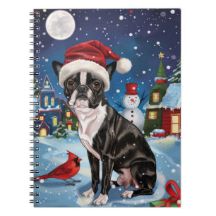 Boston Terrier Dog Winter Wonderland Christmas Joy Notebook