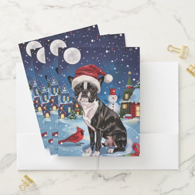 Boston Terrier Dog Winter Wonderland Christmas Joy Pocket Folder (In Situ)