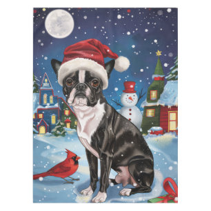 Boston Terrier Dog Winter Wonderland Christmas Joy Tablecloth