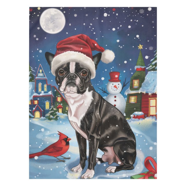 Boston Terrier Dog Winter Wonderland Christmas Joy Tablecloth (Front)