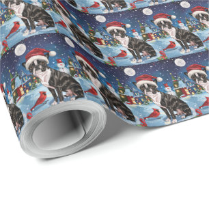 Boston Terrier Dog Winter Wonderland Christmas Joy Wrapping Paper