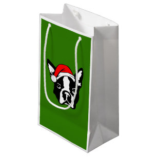 Boston Terrier Dog with Christmas Santa Hat Small Gift Bag