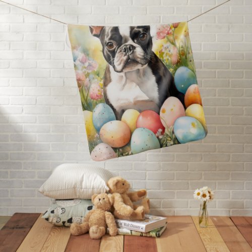 Boston Terrier Dog with Easter Eggs Holiday Baby Blanket