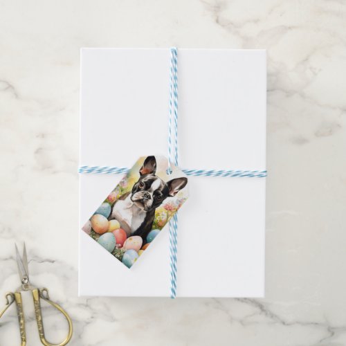 Boston Terrier Dog with Easter Eggs Holiday Gift Tags