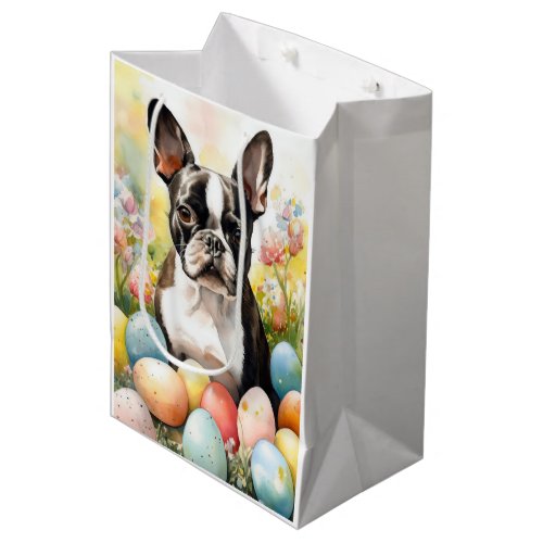 Boston Terrier Dog with Easter Eggs Holiday Medium Gift Bag