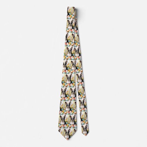 Boston Terrier Dog with Easter Eggs Holiday Neck Tie