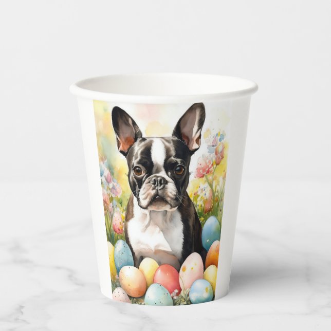 Boston Terrier Dog with Easter Eggs Holiday Paper Cups (Front)