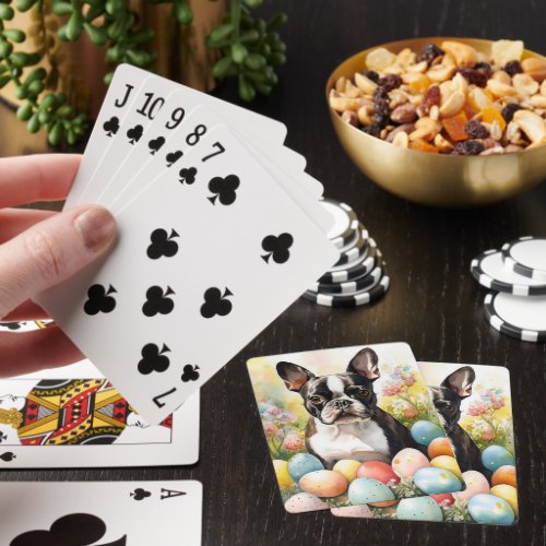 Boston Terrier Dog with Easter Eggs Holiday Playing Cards