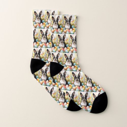 Boston Terrier Dog with Easter Eggs Holiday Socks