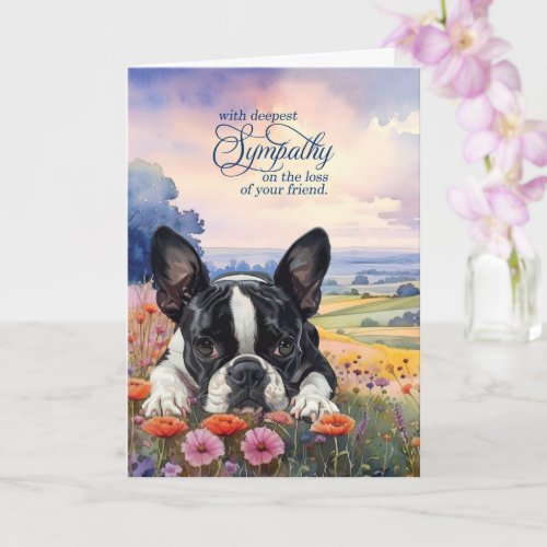 Boston Terrier Dog with Wildflowers Pet Sympathy