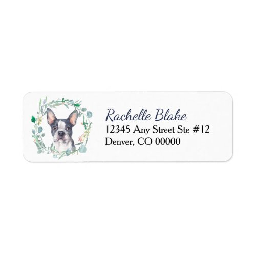 Boston Terrier Dog Wreath Return Address Label