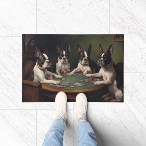 Boston Terrier Dogs Playing Poker Art Doormat