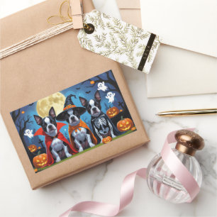 Boston Terrier Dogs Pumpkin Halloween Funny Rectangular Sticker