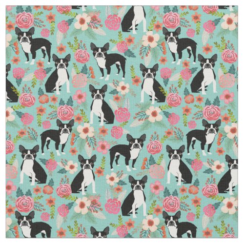 Boston Terrier dogs vintage florals Fabric