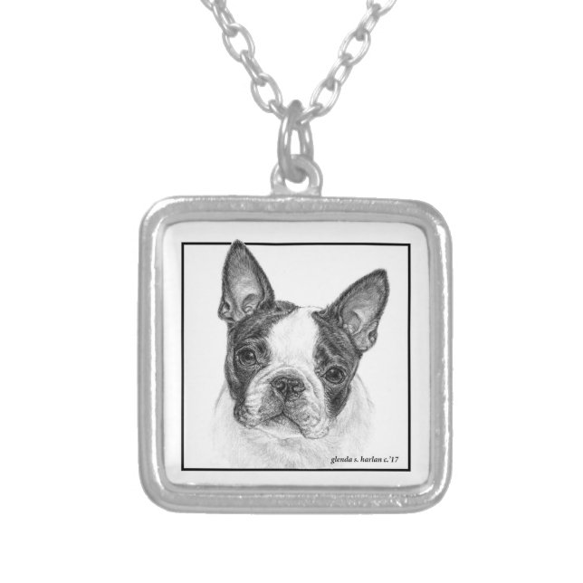 Boston Terrier Drawing on a Pendant (Front)