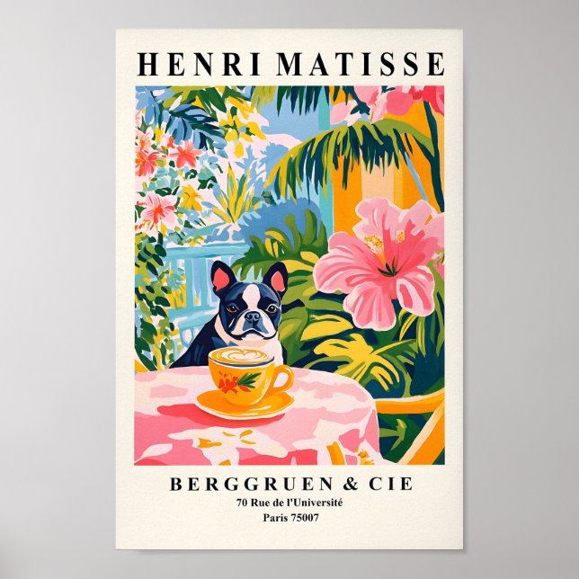 Boston Terrier Drinking Coffee, Funny Dog Wall Art (Front)