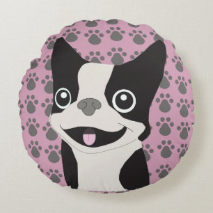 Boston Terrier, Dusty Pink Round Pillow