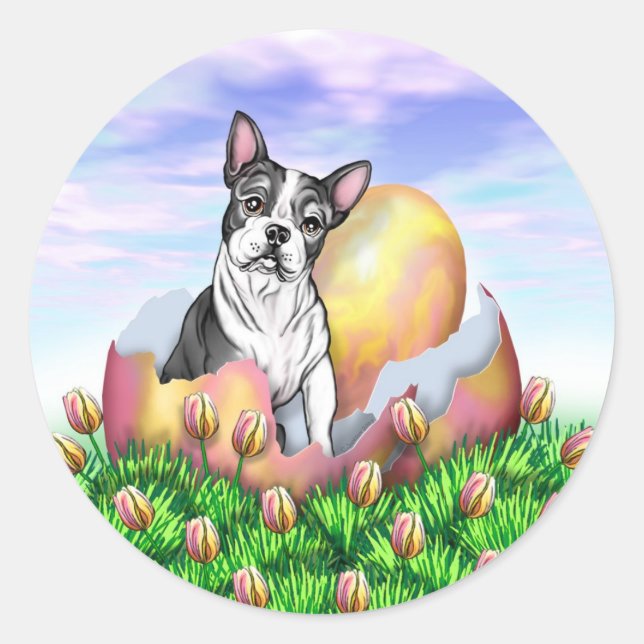 Boston Terrier Easter Surprise Sticker (Front)