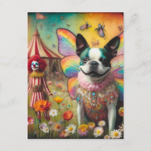 Boston Terrier Fairy Circus Clown Postcard