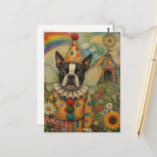 Boston Terrier Fairy Clown Colorful Circus Postcard