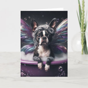 Boston Terrier Fairy in the Purple Bathtub Card