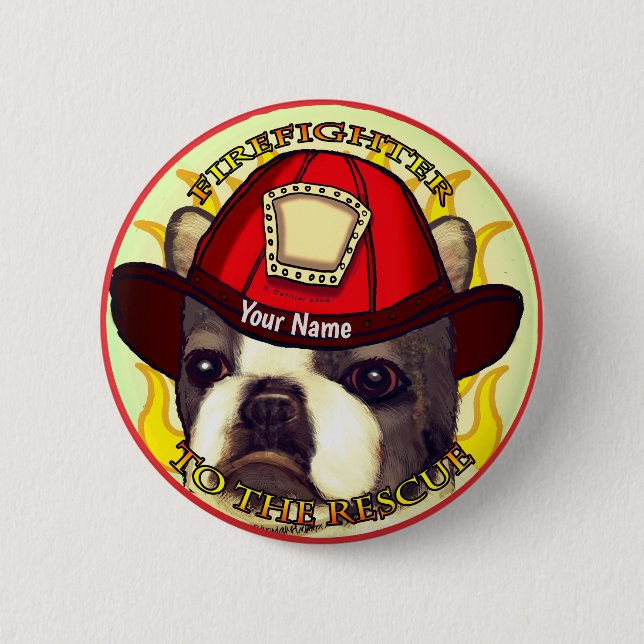 Boston Terrier Firefighter  Button (Front)