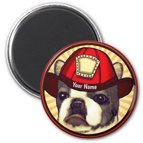 Boston Terrier Firefighter custom name  magnet