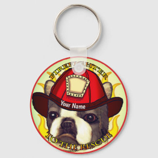 Boston Terrier firefighter keychains