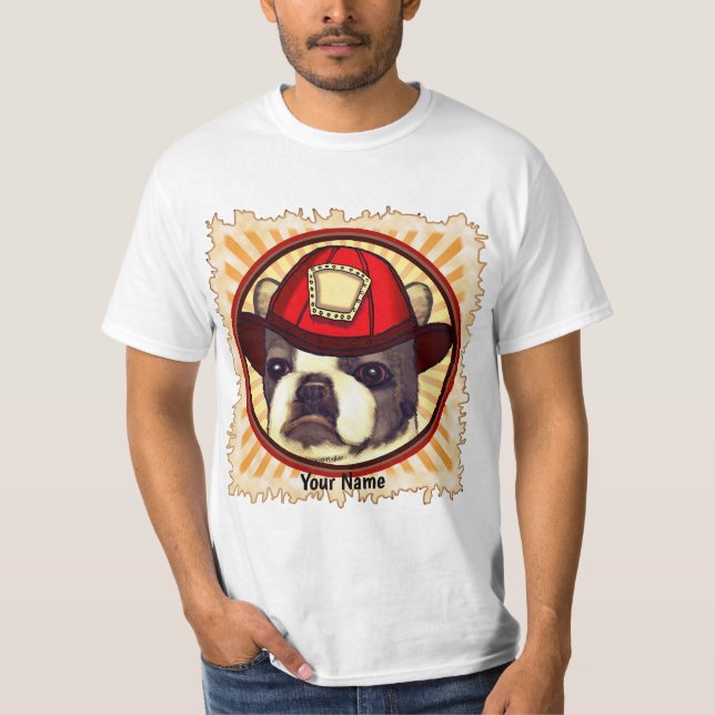 Boston Terrier Firefighter  T-Shirt (Front)