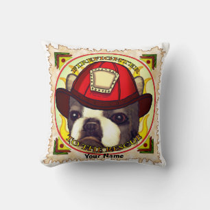 Boston Terrier Firefighter Throw Pillow