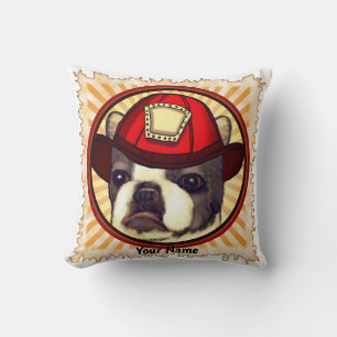 Boston Terrier Firefighter Throw Pillow
