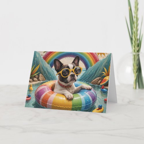 Boston Terrier Floating on a Summer Day Card